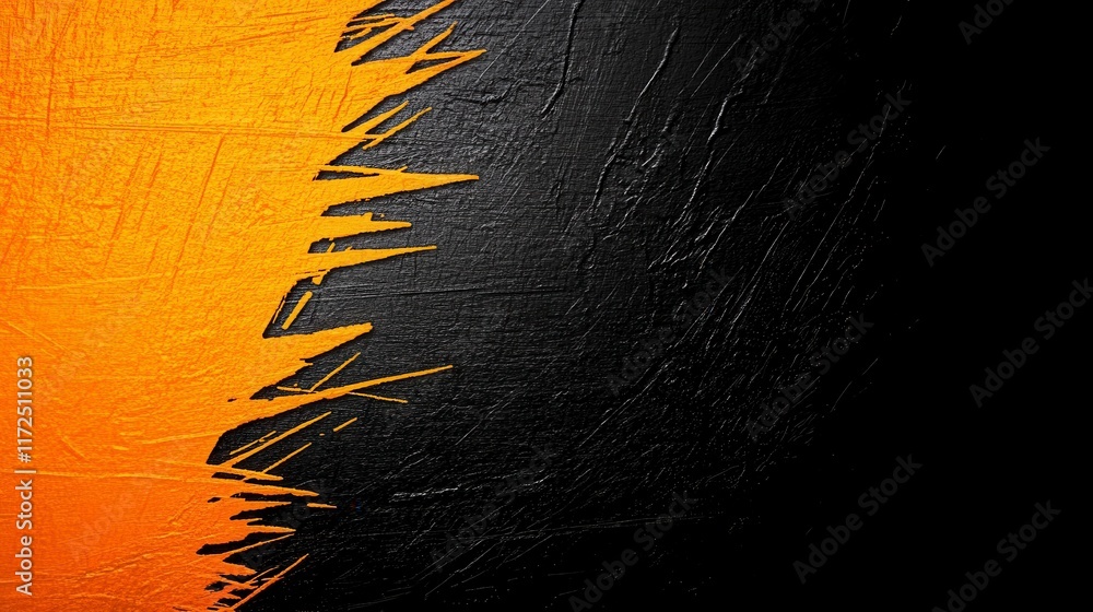 Poster vibrant abstract artwork showcasing a dynamic interplay of textured orange and deep black colors in 