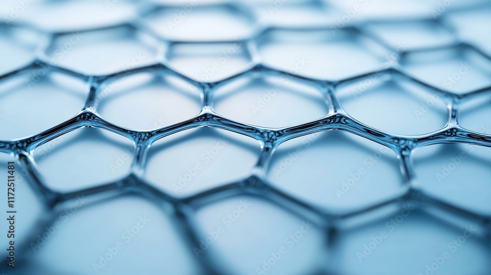 Poster glowing geometric glass-like structures in soft illumination,digital abstract background