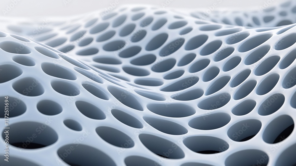Poster futuristic 3d mesh designs resembling flowing waves and layered patterns