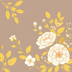 Golden Wild Flowers line art background vector. Luxury abstract art background with artificial flowers, Gold leaves, eucalyptus, trending hydrangea and summer blooms. wedding wallpaper. Generative Ai