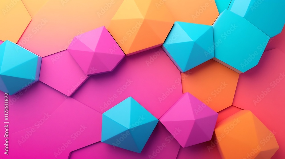 Aufkleber vibrant 3d geometric polygon shapes cast soft shadows on gradient backdrop