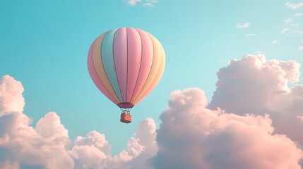 Fototapeta premium Pastel Hot Air Balloon Soaring Through Fluffy Clouds