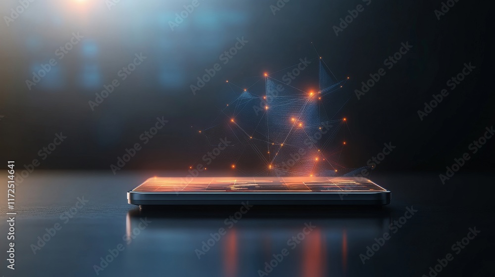 Aufkleber futuristic smartphone displaying abstract network connections with glowing lights and digital elemen