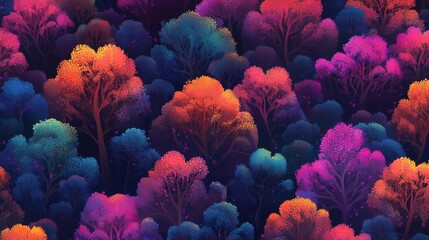 Obraz premium Vibrant, colorful, stylized forest illustration.