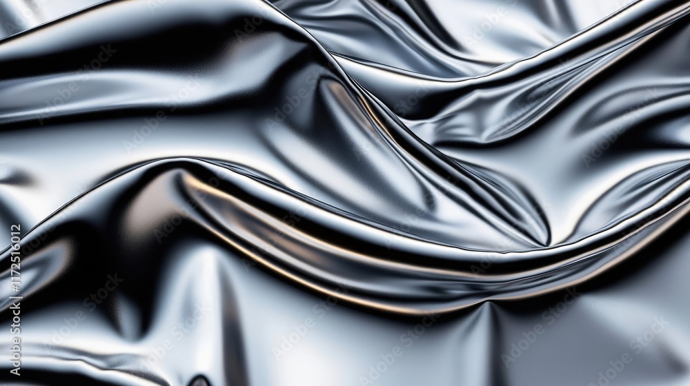 Poster metallic abstract background idea. glossy black fabric texture with elegant folds and smooth curves,