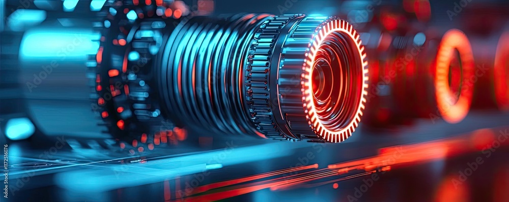 Poster metallic abstract background idea. close-up of futuristic mechanical components with glowing details