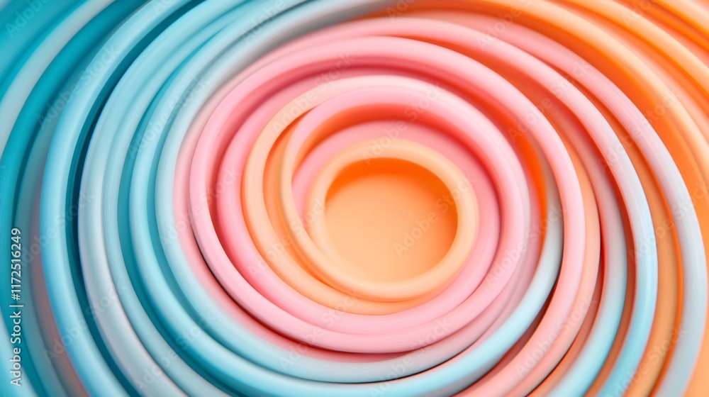 Poster captivating layered spirals in soft and vibrant colors creating depth and dimension