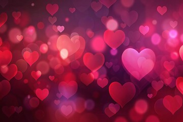 romantic and dreamy with a soft bokeh effect background featuring glowing red and pink heart shapes of various sizes