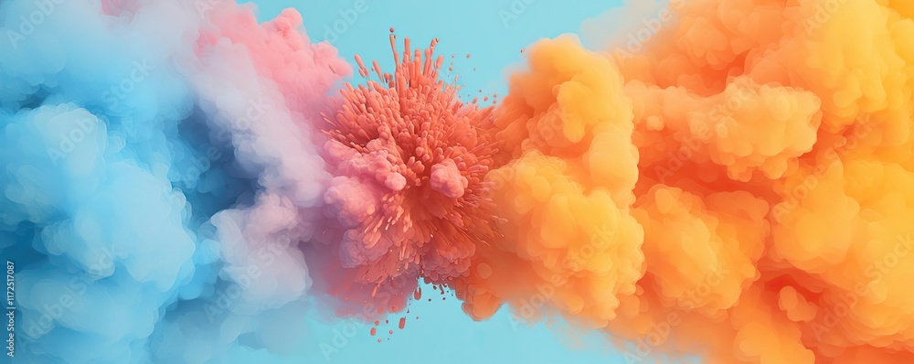 Poster splash abstract background idea. a vibrant explosion of colorful smoke against a blue background, cr