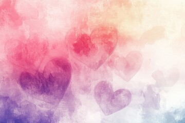 A soft, colorful background featuring translucent hearts, ideal for romantic themes.