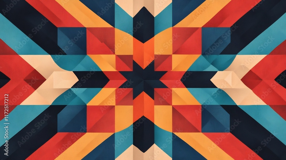 Poster vibrant symmetrical geometric abstract pattern design with bold colorful polygon shapes