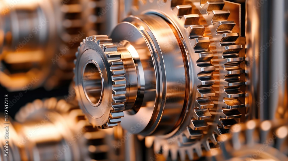 Poster metallic abstract background idea. close-up of polished metal gears demonstrating precision engineer
