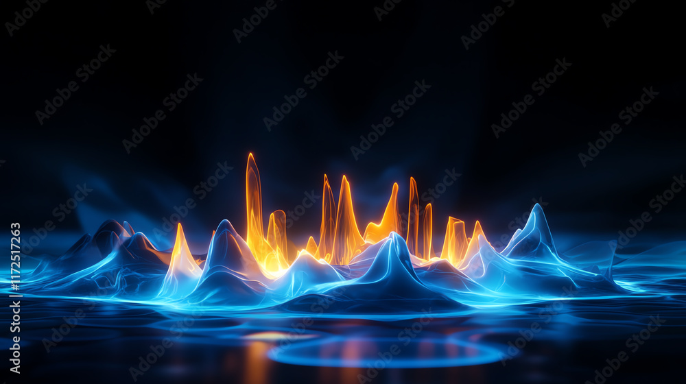 Aufkleber a stunning abstract image depicting waves of blue and orange light creating dynamic visual peaks and