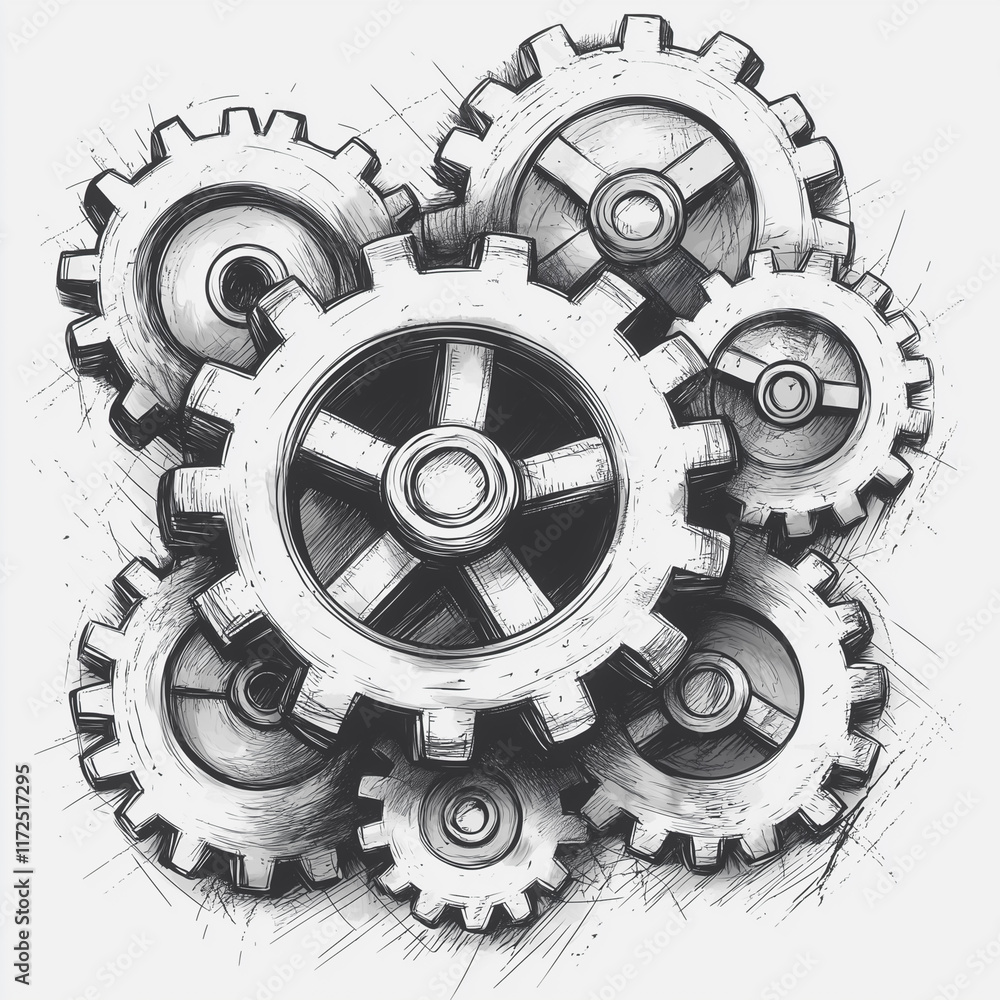 Poster interlocking gears: a precise mechanical drawing