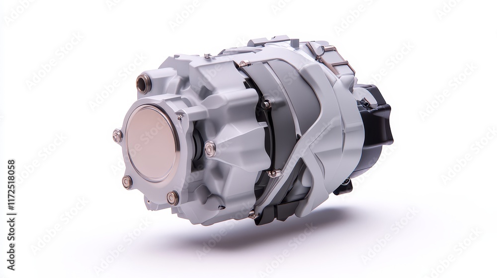 Poster detailed close-up of a modern automotive compressor featuring a sleek design and advanced technology