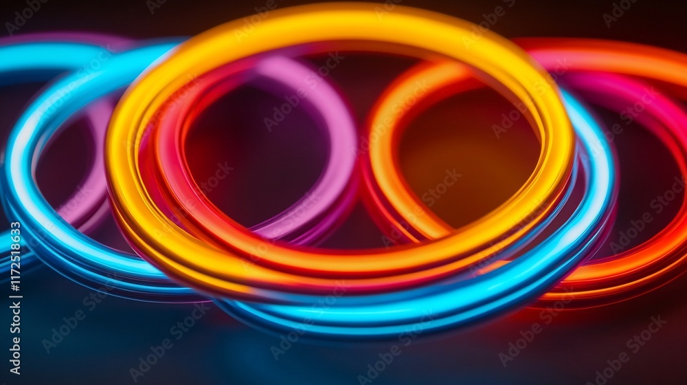 Poster neon light circles and shapes creating a dynamic futuristic design