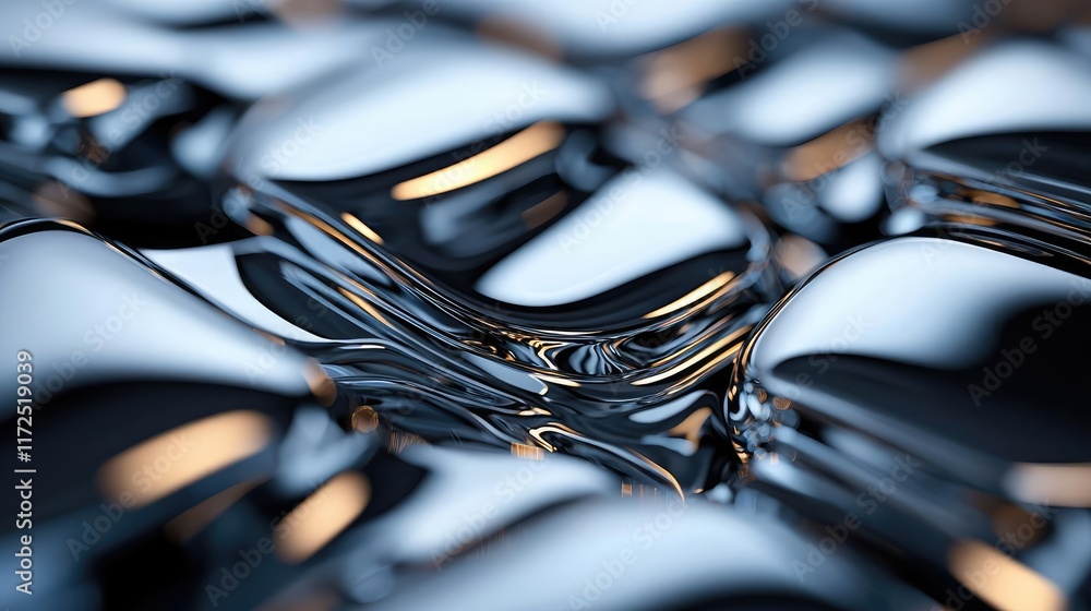 Poster metallic abstract background idea. close-up of reflective metallic surface with smooth, flowing text
