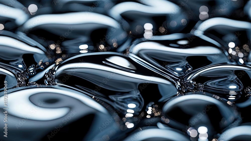 Poster metallic abstract background idea. close-up of glossy, reflective droplets on a surface, showcasing 