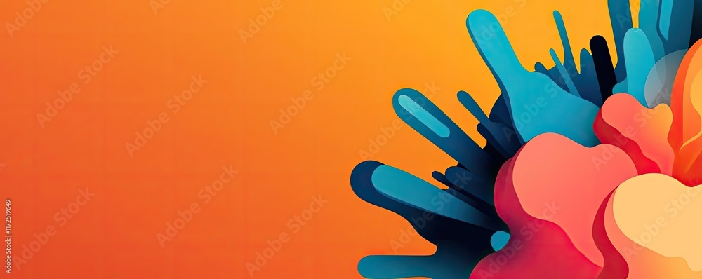 Poster splash abstract background idea. vibrant abstract design with colorful splashes on a bright orange b