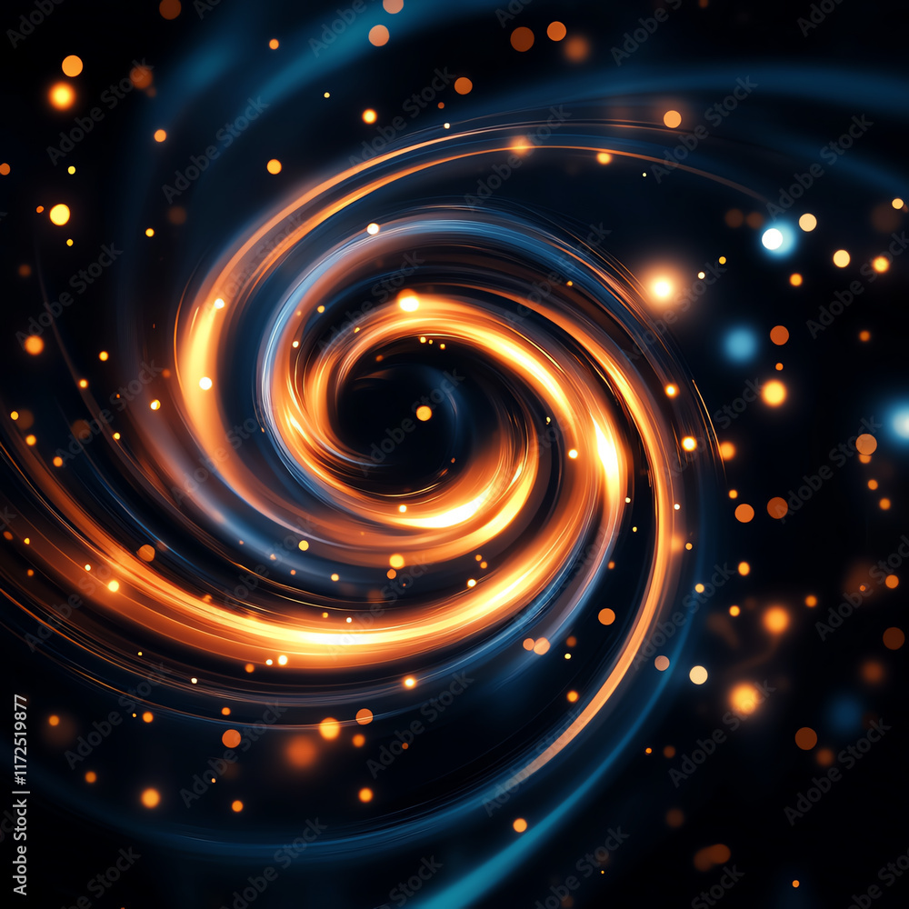 Poster a swirling vortex of luminous particles in vibrant colors creating an energetic and captivating visu