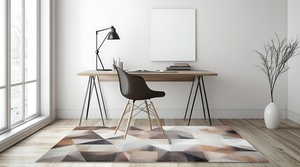 Modern Home Office Workspace With Geometric Rug