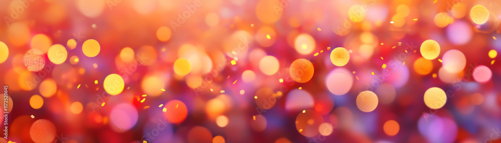 Poster a vibrant abstract background filled with colorful bokeh lights, creating a festive and cheerful atm