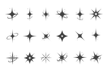 Set of geometric aesthetic , Geometric elements with sparkles , Y2K style , retro futuristic elements , geometric shapes and objects	