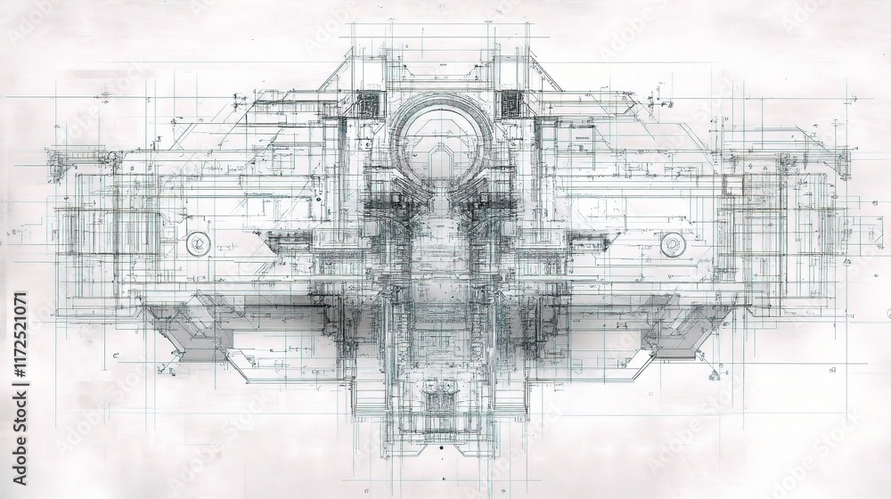 Poster detailed digital blueprint of a large construction project design