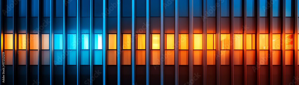 Poster a vibrant display of blue and orange lights creating a dynamic visual effect, perfect for modern tec