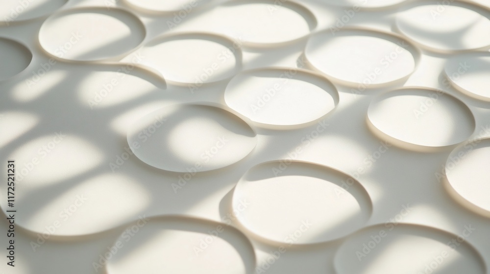 Poster overlapping transparent circles casting soft shadows on white surface