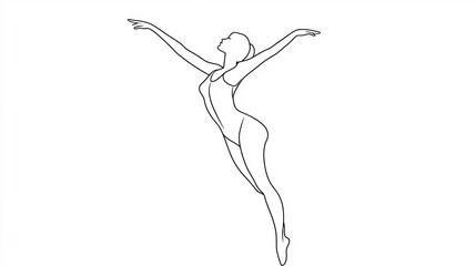 Continuous Line Art of a Graceful Dancer in Fluid Motion on White Background