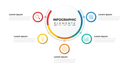 Infographic circular diagram with 5 options. Round chart that can be used for business analytics, data visualization and presentation. Vector illustration.
