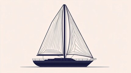 Minimalist Single Line Sketch of a Sailboat on White Background