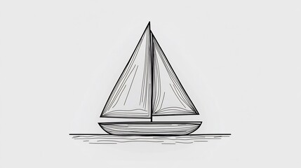 Minimalist Single Line Drawing of Sailboat on White Background