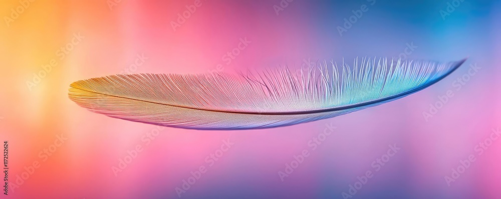 Poster feather abstract background idea. a delicate feather floating in vibrant colors, symbolizing lightne