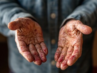 Fototapeta premium Elderly man suffering from psoriasis on hands