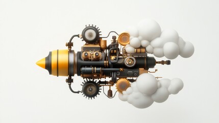 Intricate Steampunk Rocket Design with Gears and Smoke, Showcasing a Unique Aesthetic Suitable for Fantasy or Sci-Fi Themes