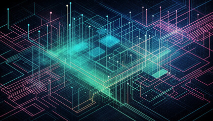 Obraz premium Glowing lines form complex interconnected network patterns.