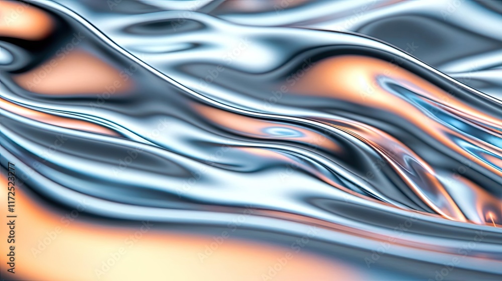 Poster metallic abstract background idea. close-up of reflective metallic surface with wavy patterns and wa