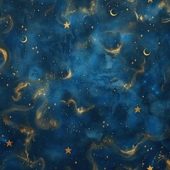 Starry night sky with gold accents and clouds