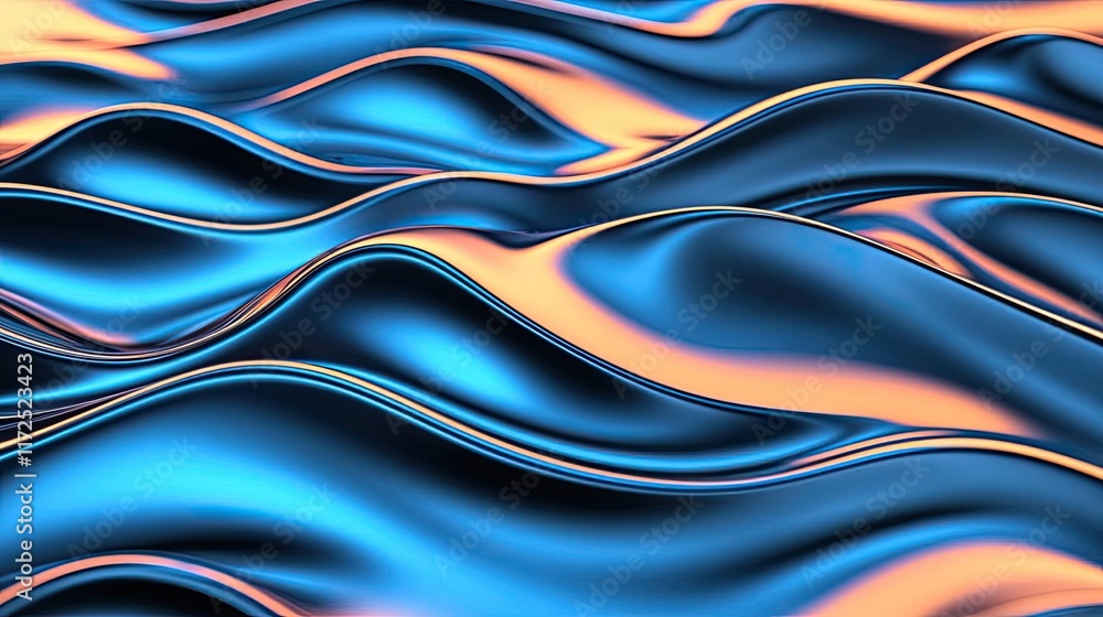 Poster metallic abstract background idea. abstract waves with a blend of blue and orange, creating a smooth