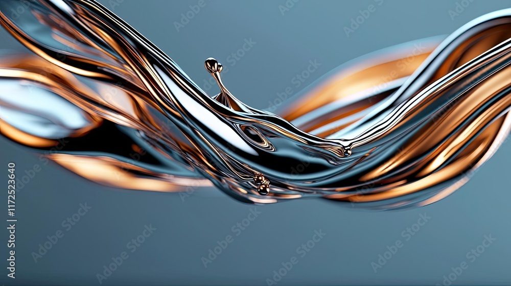 Poster splash abstract background idea. an abstract representation of flowing liquid with swirling metallic