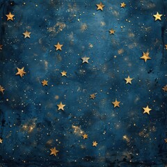 Fototapeta premium Starry Night Sky with Golden Stars and Deep Blue Background