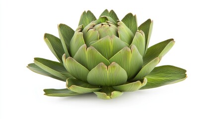 Fototapeta premium A fresh green artichoke on a white background.