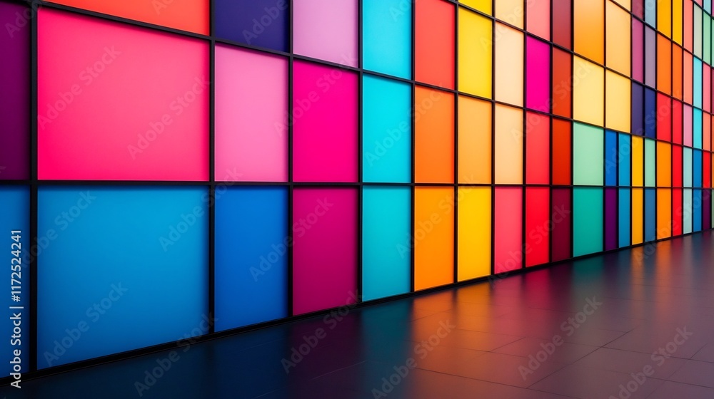 Poster vibrant neon building blocks - abstract geometric pattern in vivid colorful tones