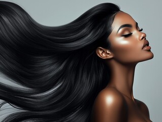 Black woman with long luxurious shiny hair