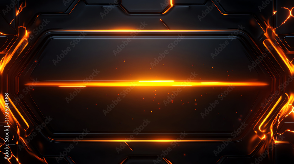 Poster abstract futuristic background with glowing orange lines and dark textures, ideal for technology and