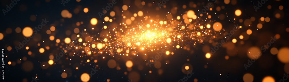 Poster an abstract representation of glowing particles in vibrant orange hues, creating a sense of depth an