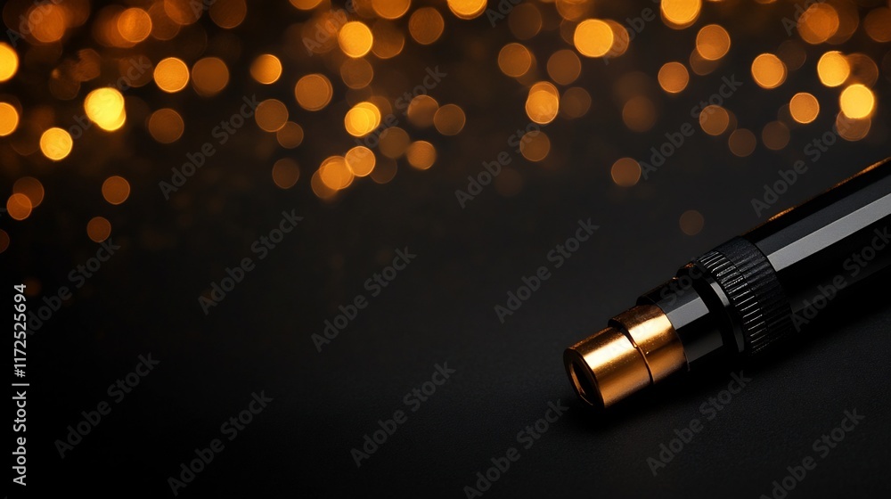 Poster soft golden bokeh lights against dark background with clear space for text