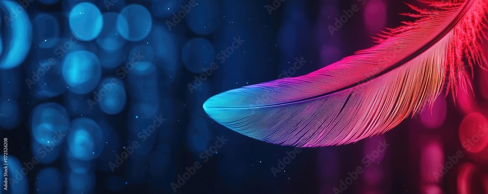 Poster feather abstract background idea. a vibrant feather against a colorful abstract background, symboliz